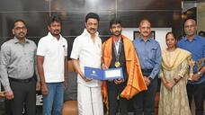TN CM MK Stalin felicitated young chess player Gukesh Rs 75 lakh incentive for winning the FIDE Candidates series smp