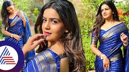 Serial Actress, Biggboss fame Namratha Gowda looks stunning in Blue Silk saree Vin