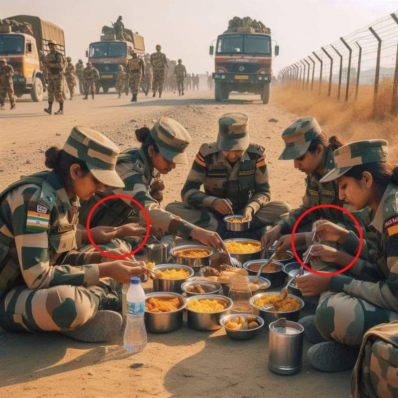 Fact Check AI generated image sharing as Indian Army womens having food on road amid 48 degree Celsius