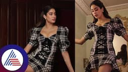 Actress Janhvi Kapoor commands attention in a plaid check lace up mini dress gvd