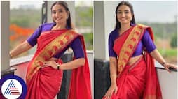 Serial Actress Vaishnavi Gowda Looking Gorgeous in red rose colour saree sat