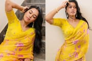 Mirnalini stunning looks in yellow saree dtr