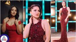 Former porn star sunny leone shared new photos and turns up the heat in red gown sat