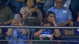 Sanjana Ganesan and Angad Watching Jasprit Bumrah Performance during MI vs SRH in 55th IPL 2024 Match at Wankhede Stadium rsk