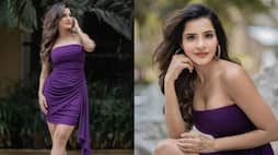 bigg boss fame ashu reddy attracting in mini purple dress latest photos viral arj
