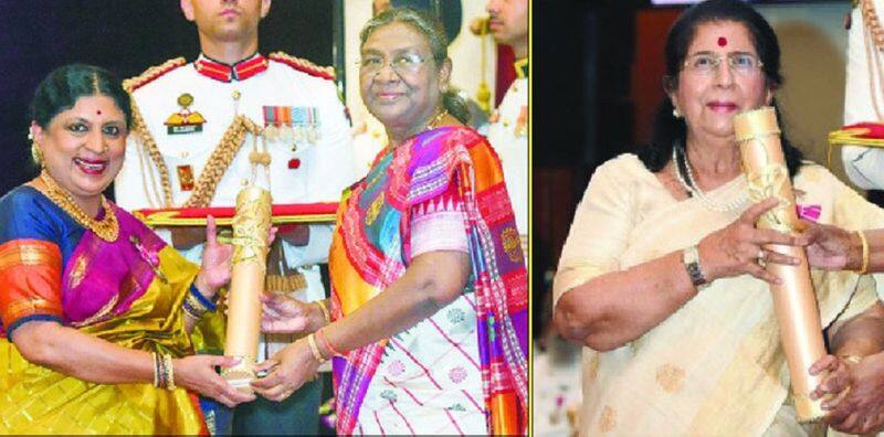 Padma Awards 2024 Chiranjeevi Vyjayanthimala and Five Kannadigas receive prestigious honour from president droupadi murmu gvd