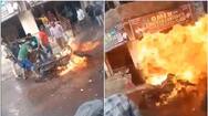 royal enfield bullet caught fire and exploded ten people injured