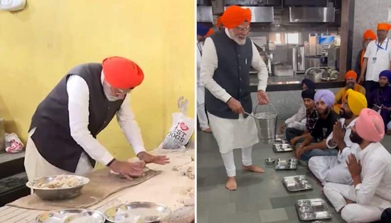 PM Modi offers prayers at Gurudwara Patna Sahib in Bihar; makes rotis and serves langar (WATCH)