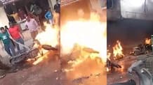 Watch Video Royal Enfield Bike explode in road 10 injured at Hyderabad ckm