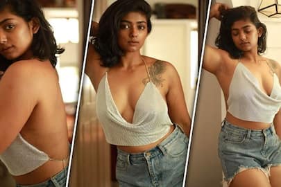 SEXY photos Kannada actress Bhoomi Shetty dons bold backless white shimmer top with denim shorts RBA