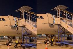 Viral Video: Terrifying moment man falls from plane in Indonesia after staff pull back stairs NTI