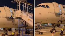 stepladder removed worker falls off Airbus A320 shocking video went viral 