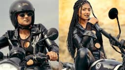 Serial Actress Biggboss fame Bhoomi shetty looks bold in black jacket and bullet ride look Vin