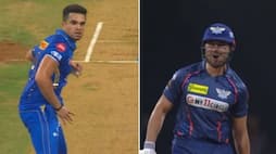 Arjun Tendulkar Shows his angryness against Marcus Stoinis during MI vs LSG in 67th IPL 2024 Match at Wankhede Stadium rsk