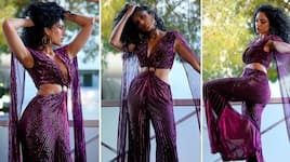 Cannes 2024 Sobhita Dhulipala looks sexy in purple low-cut cape jumpsuit RBA 
