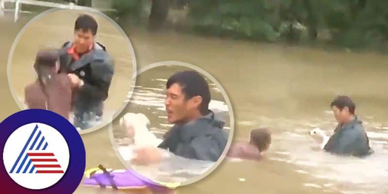 Man Saves Women and her Puppy from sinking Car CCTV Video Goes viral ckm