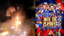 Fans Celebrating with Crackers after RCB beat CSK by 27 Runs Difference in 68th IPL Match at M Chinnaswamy Stadium rsk