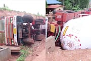 Gas tanker lorry overturned in thiruvananthapuram mangalapuram