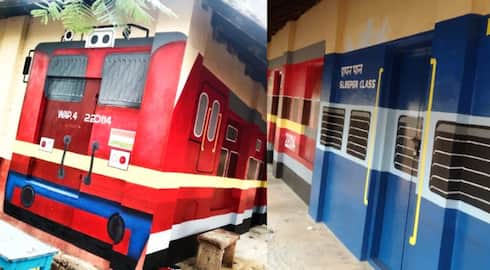 school painted in the shape of train attracts students and localites 