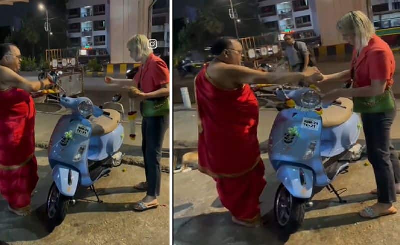 Foreign young woman who bought a scooter and worshiped in the temple, viral video!-sak