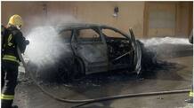 car catches fire in riyadh 