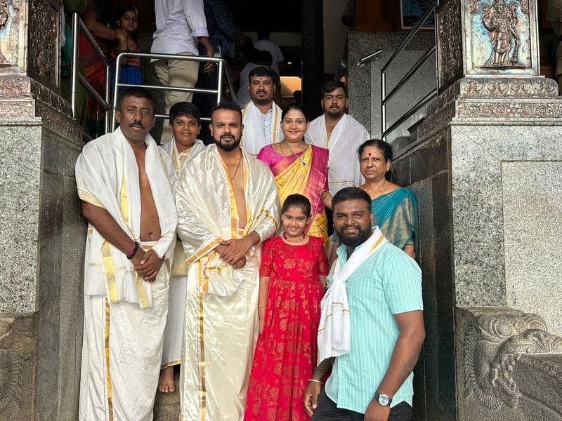 Kannada Film Producer Umapathy Srinivas who was calsh with Actor Darshan visit Dharmasthala Temple ckm
