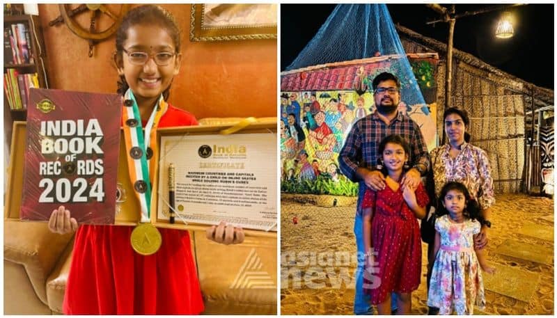 9 year old malayali girl esther margaret anil entered the india book of records solving rubiks cube on skating board