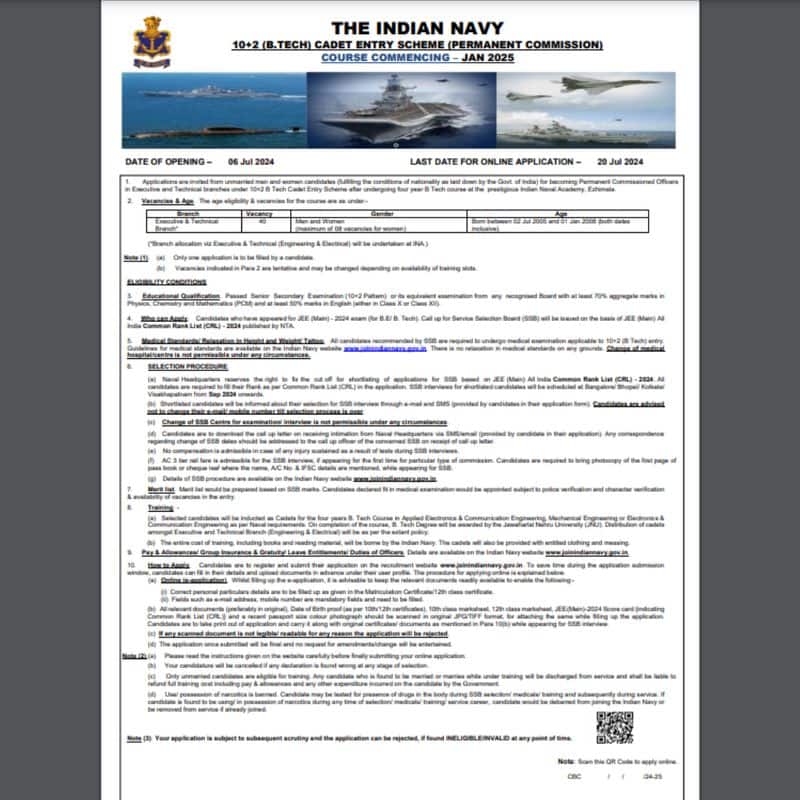 Indian Navy Recruitment 2024:  For the (10+2) Cadet Entry Scheme Batch, Apply Online-rag
