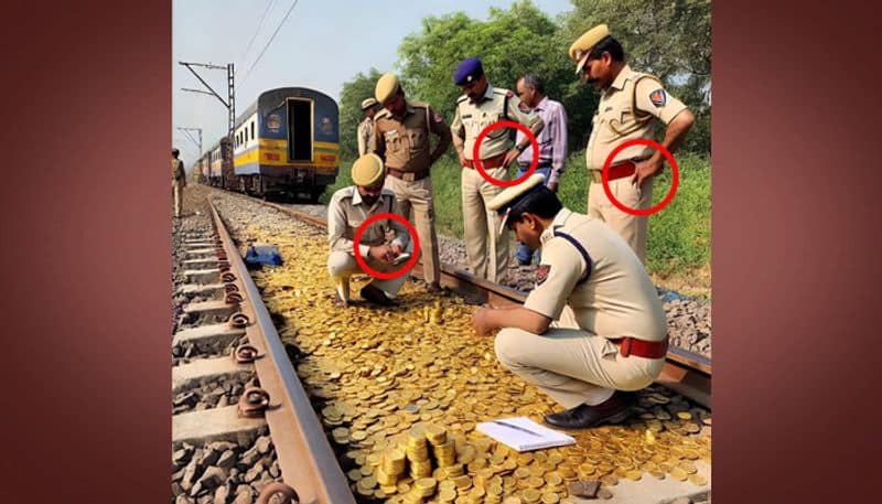 Fact Check Photo of authorities found Gold coins on railway track is fake 
