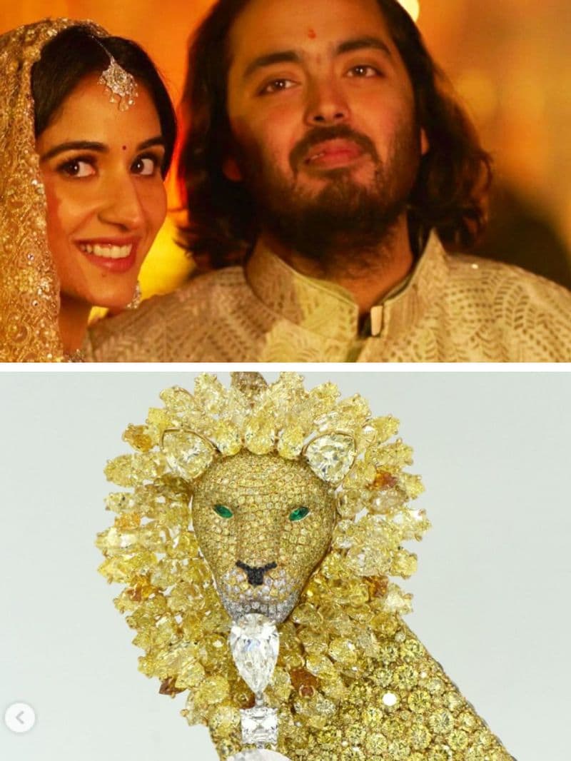 Anant Ambani wears 50carat diamond custom lion brooch for prewedding