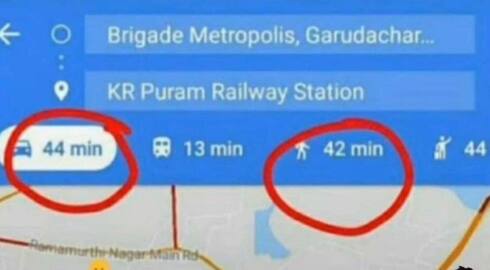 Google Maps shows walking 6 km Is faster than driving in Bengaluru san