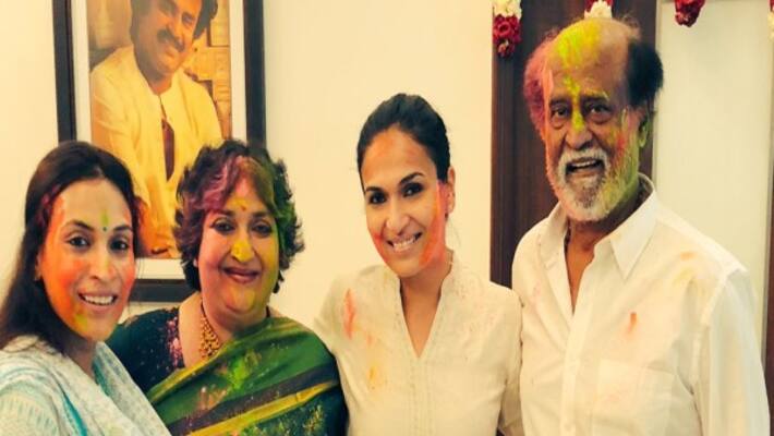 Rajini celebrates Holi with family Rajini celebrates Holi with family