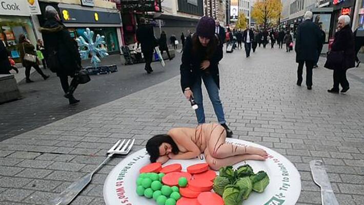 Dinner on naked woman