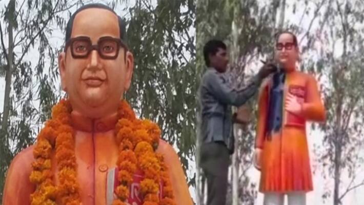 UP vandalised Ambedkar statue restored and re painted UP vandalised Ambedkar statue restored and re painted