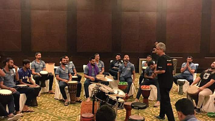 Virat Kohli, MS Dhoni and Team India bond over drums Virat Kohli, MS Dhoni and Team India bond over drums